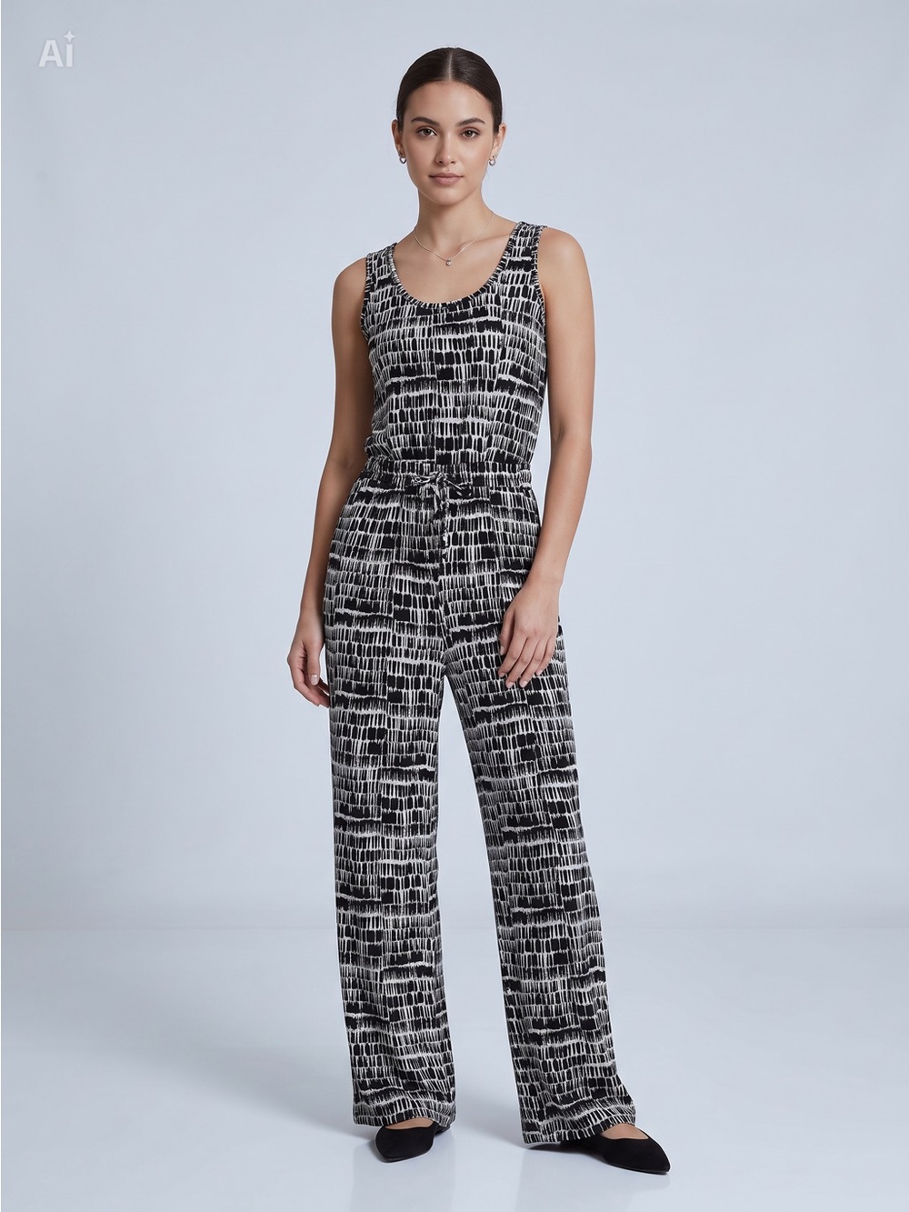 Sleeveless Black & White Printed Jumpsuit